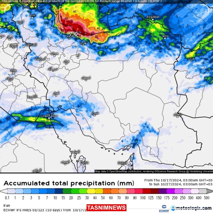 پیش‌بینی سامانه‌های جهانی هواشناسی از بارش‌های سنگین در این مناطق ایران/ نقشه بارش‌ها